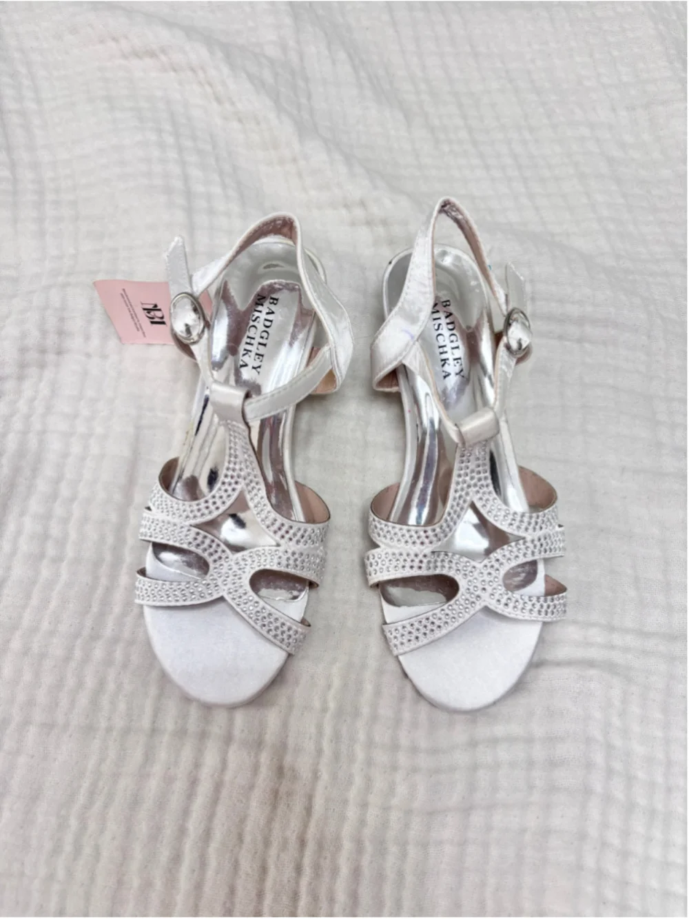 Girls Badgley Mischka Dress Shoes 1 (Little Girl) White Silver Rhinestone